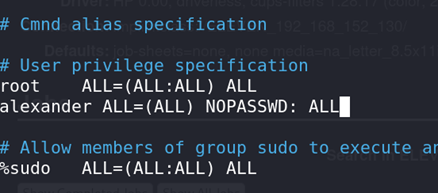 Changing sudoers file